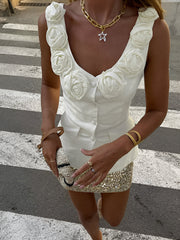 Rosette Button Tank Top