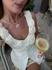 Rosette Button Tank Top