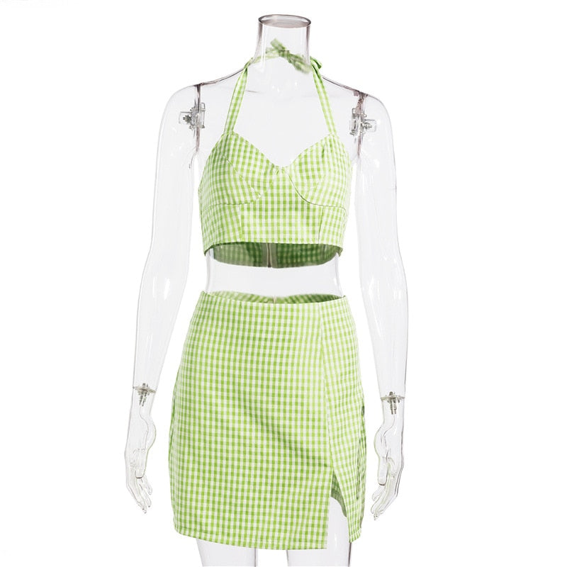 Beccah Plaid Mini Skirt Set