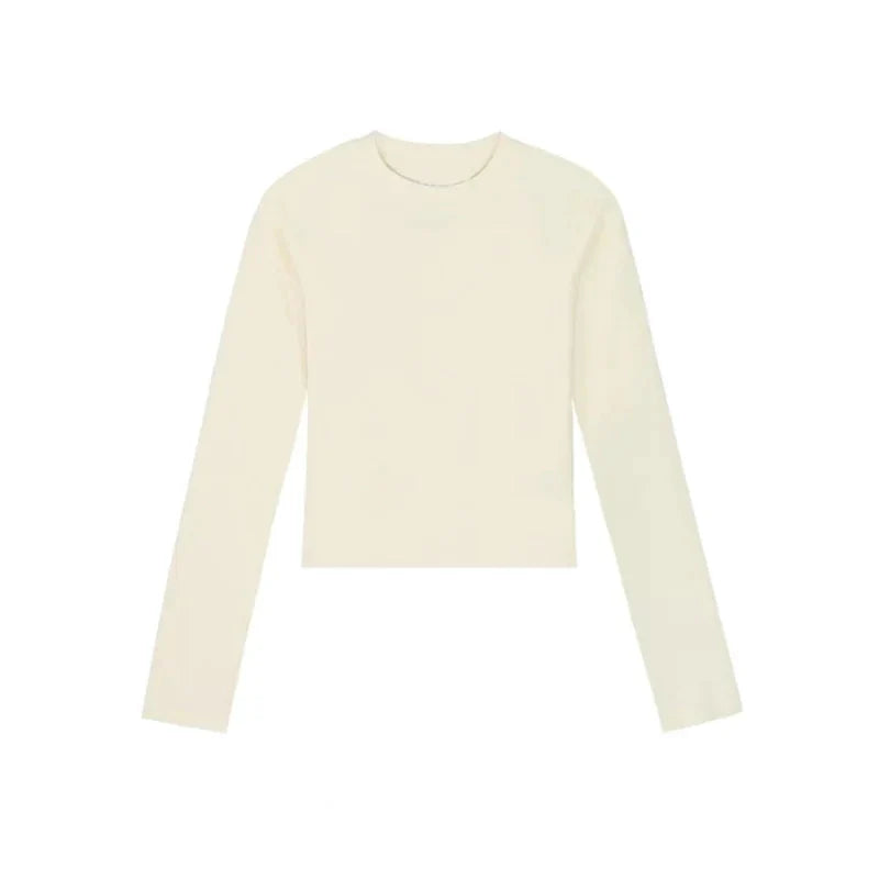 Cotton O-Neck Long Sleeve Cropped Top