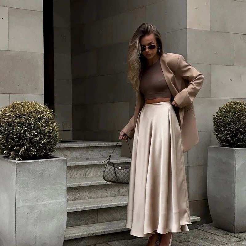 Angie Satin Gathered Maxi Skirt