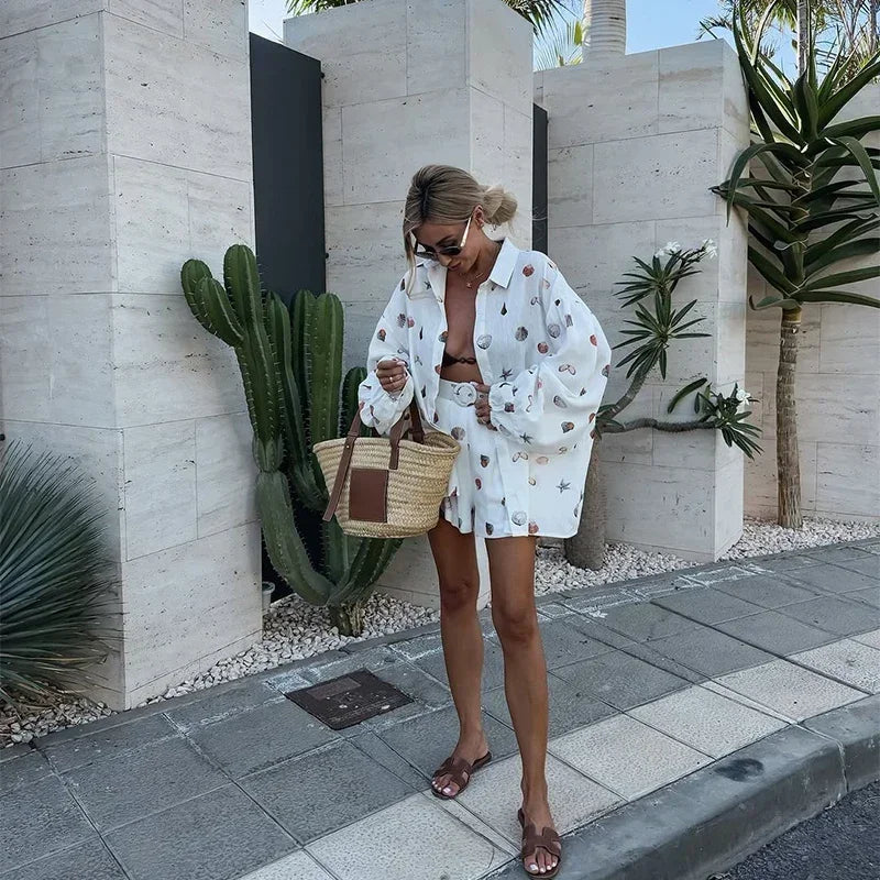 Nylah Shell Printed Shorts Set
