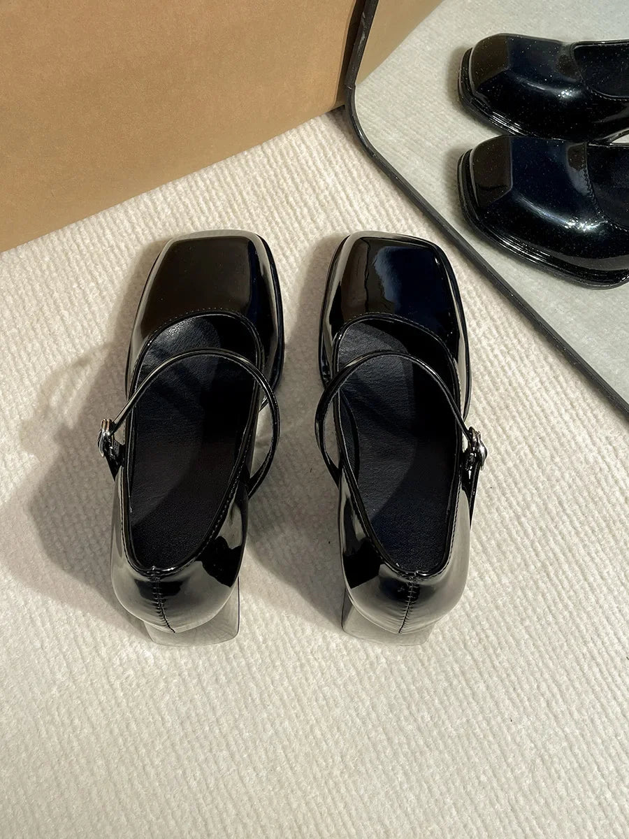 Adele Square Toe Thick Heels