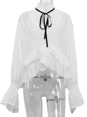 See-Through Ruffle Collar Loose Blouse
