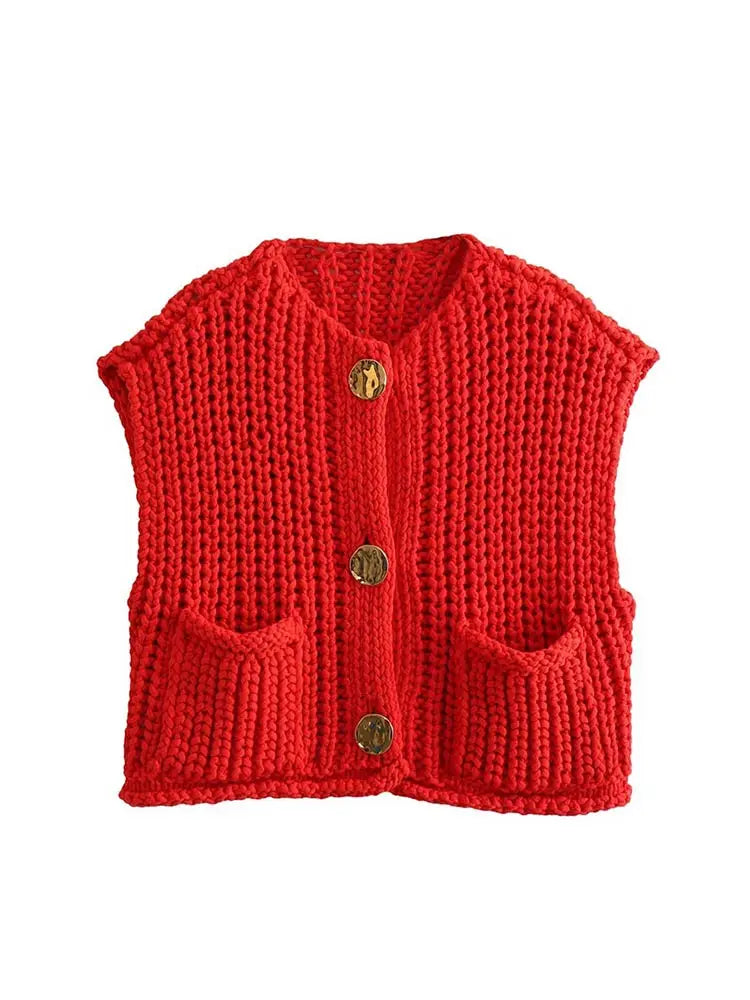 Astera Round Neck Sleeveless Cardigan