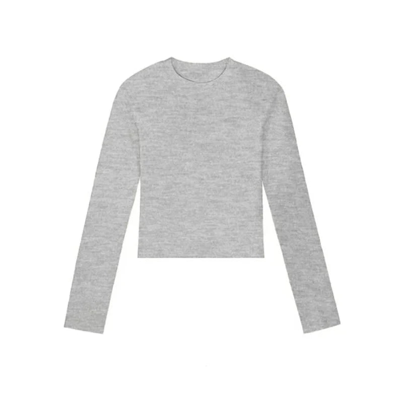 Cotton O-Neck Long Sleeve Cropped Top