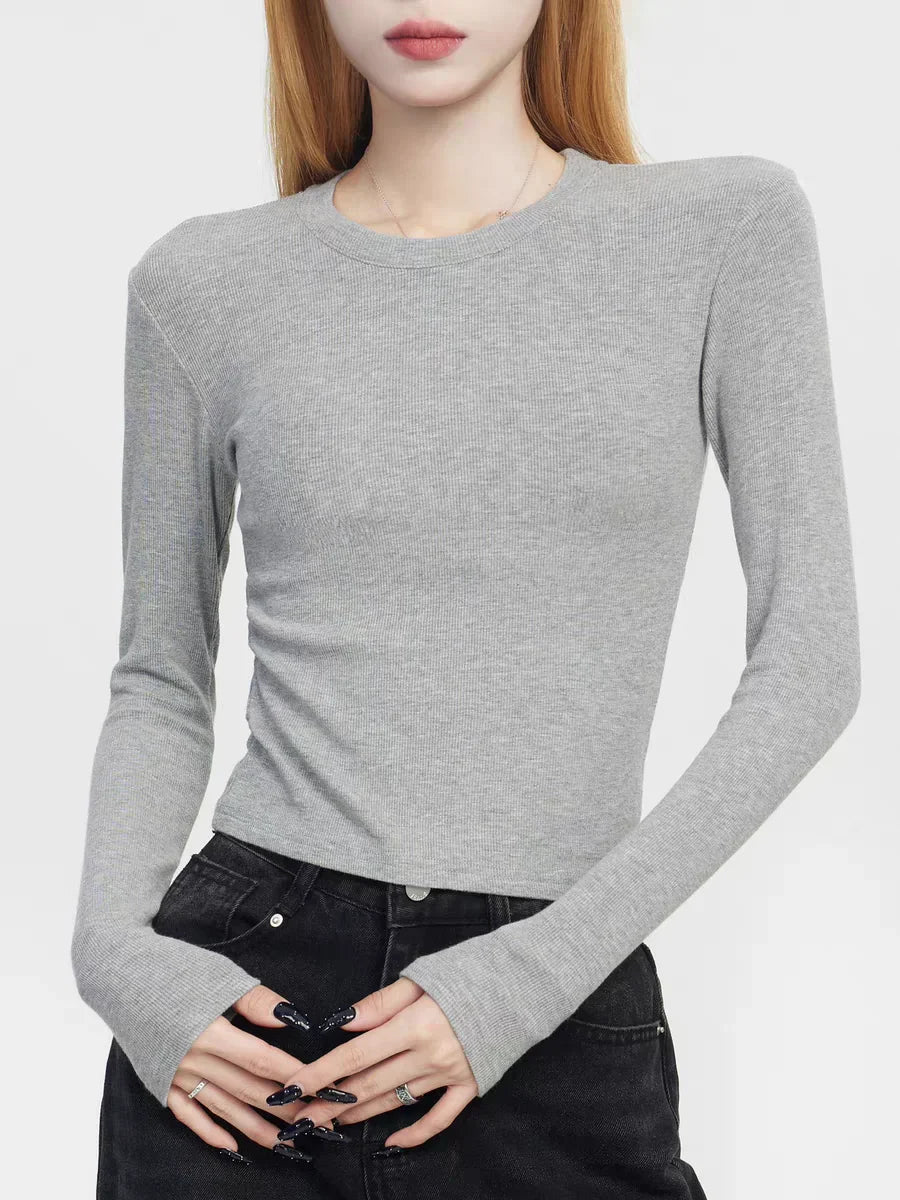 Cotton O-Neck Long Sleeve Cropped Top