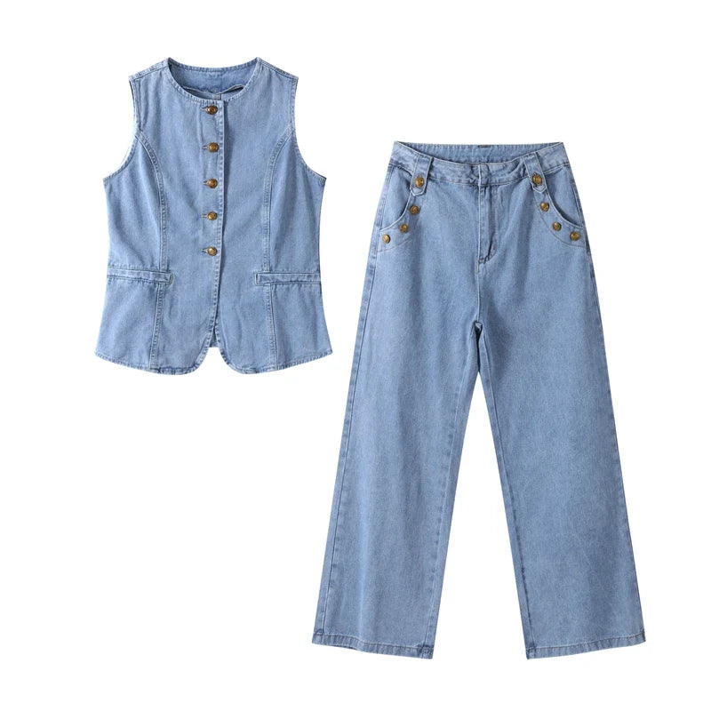 Adryana Denim Waistcoat Set