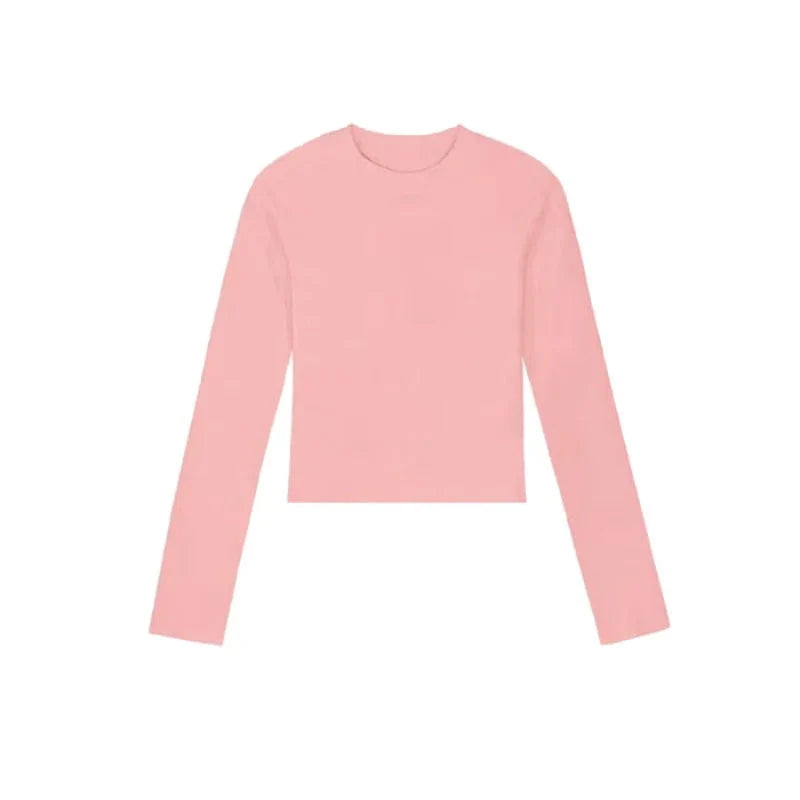 Cotton O-Neck Long Sleeve Cropped Top
