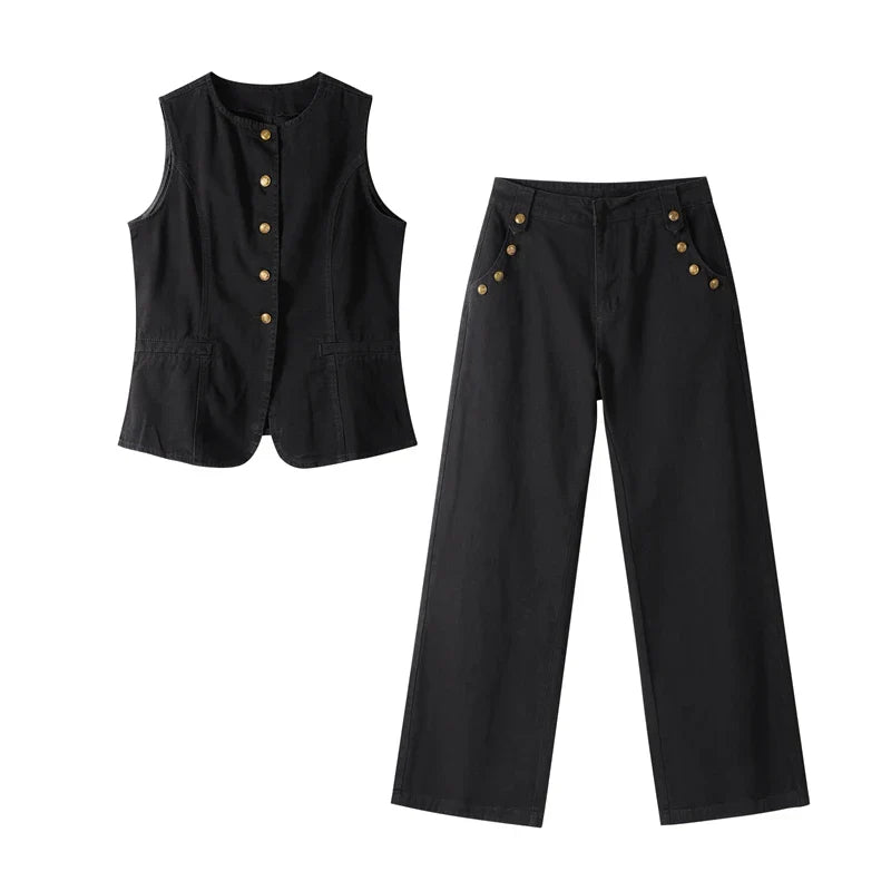 Adryana Denim Waistcoat Set