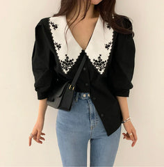 Elegant Embroidered Lace Half Sleeve Blouse