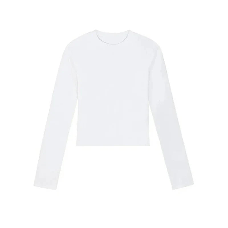 Cotton O-Neck Long Sleeve Cropped Top