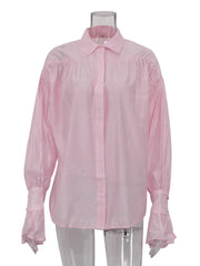 Loose Pink Long Sleeve Blouse