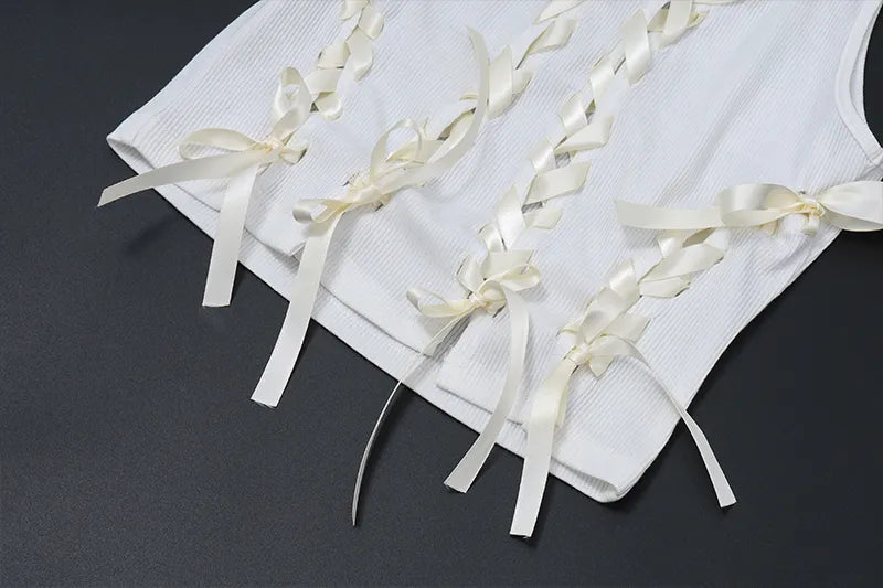 Aesthetic Bow Cross Bandage Crop Top