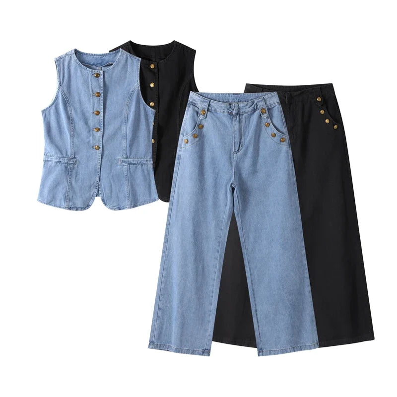 Adryana Denim Waistcoat Set