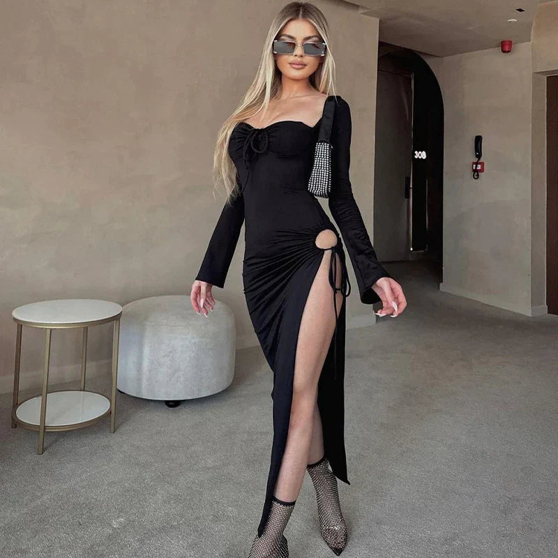 Sizzle Split Ruched Maxi Dress