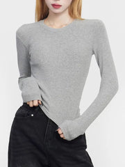 Cotton O-Neck Long Sleeve Cropped Top
