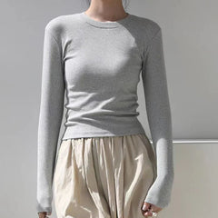 Cotton O-Neck Long Sleeve Cropped Top