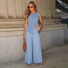 Adryana Denim Waistcoat Set