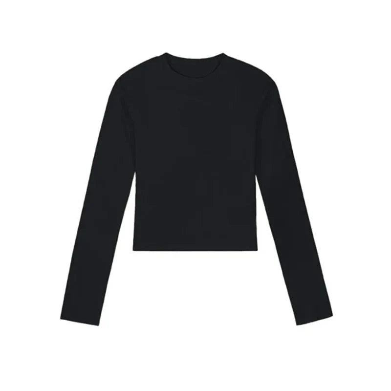 Cotton O-Neck Long Sleeve Cropped Top