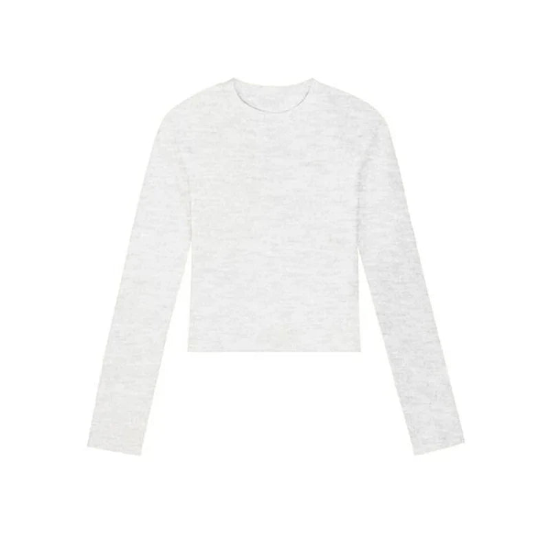 Cotton O-Neck Long Sleeve Cropped Top