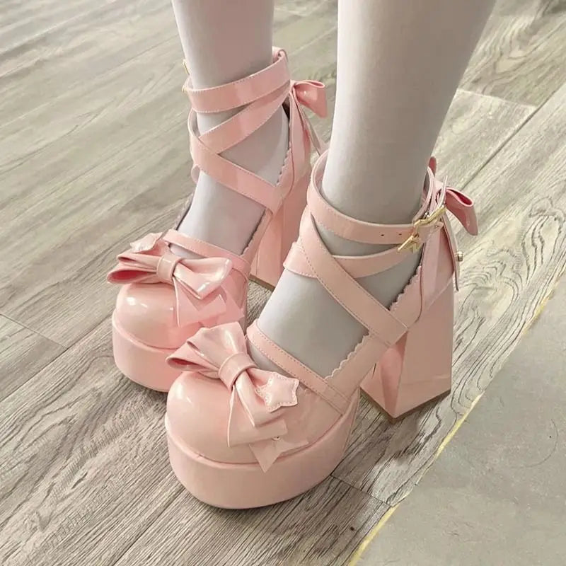 Admiring You Retro Bow Chunky Heels