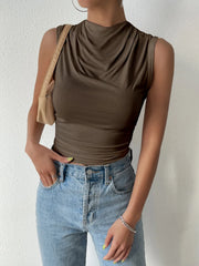 Simona Pleated High Neck Top
