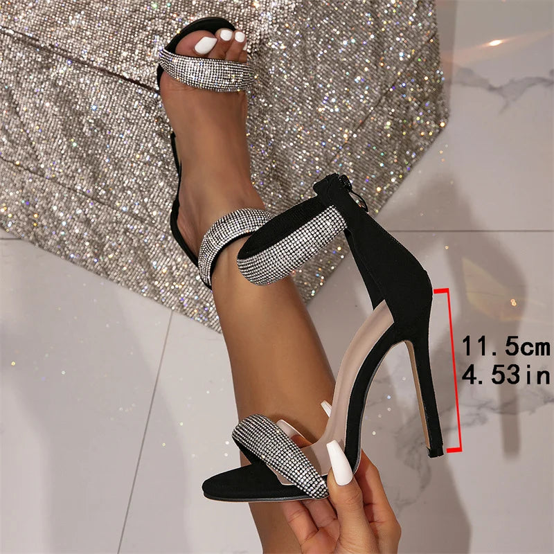 Party Mode Ankle Wrap Rhinestone Heels