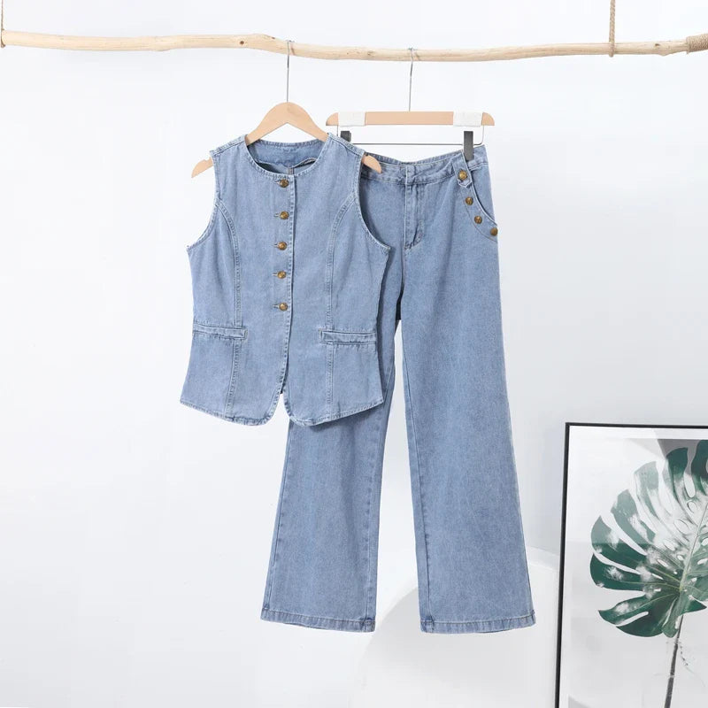 Adryana Denim Waistcoat Set