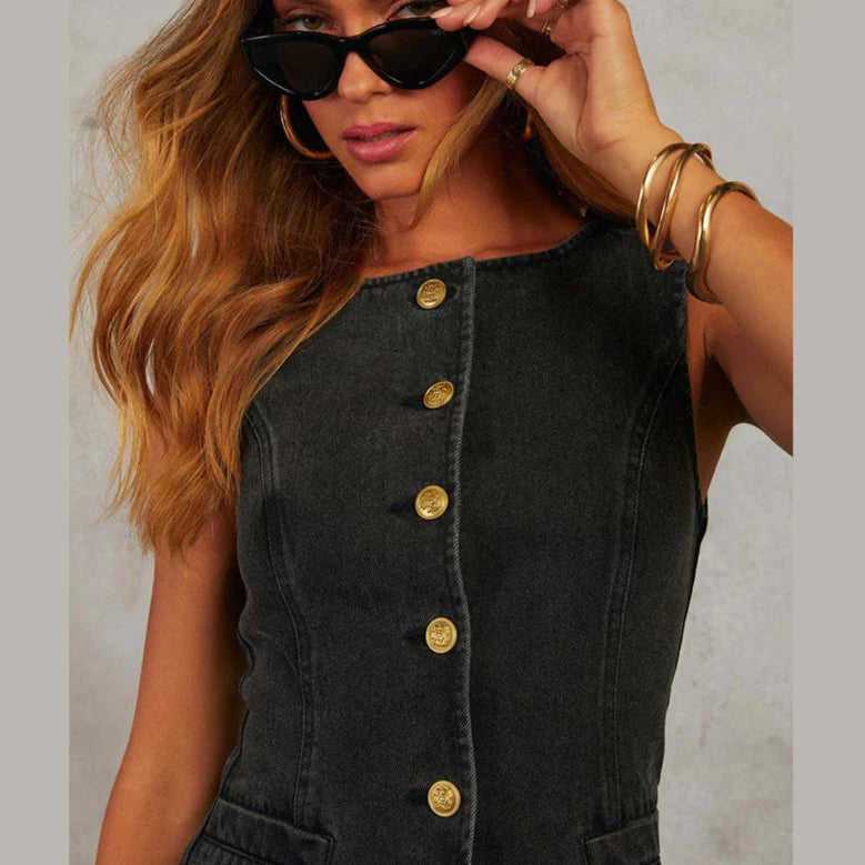 Adryana Denim Waistcoat Set