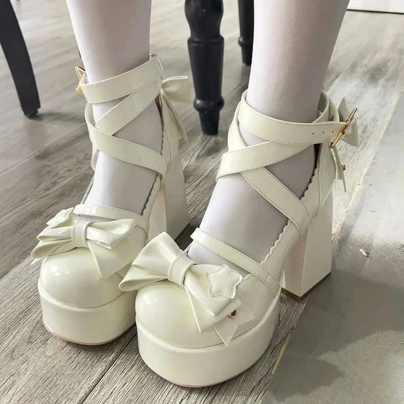 Admiring You Retro Bow Chunky Heels