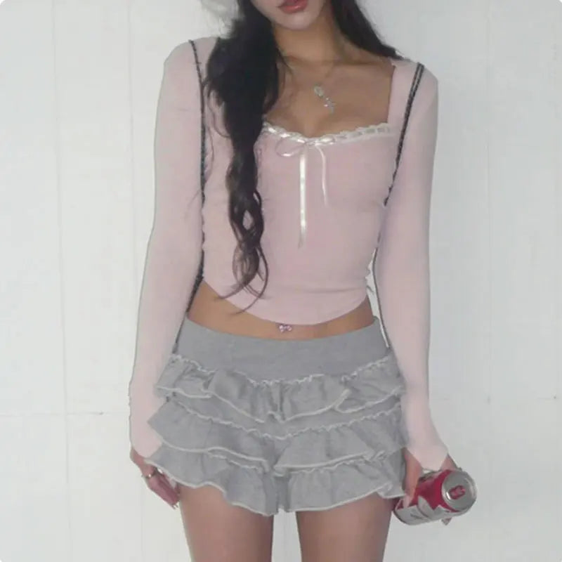 Shailene Bow Lace Trim Top