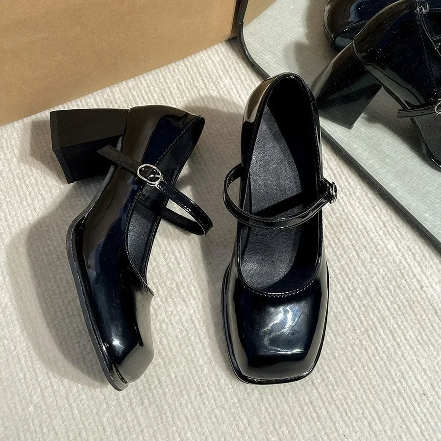Adele Square Toe Thick Heels