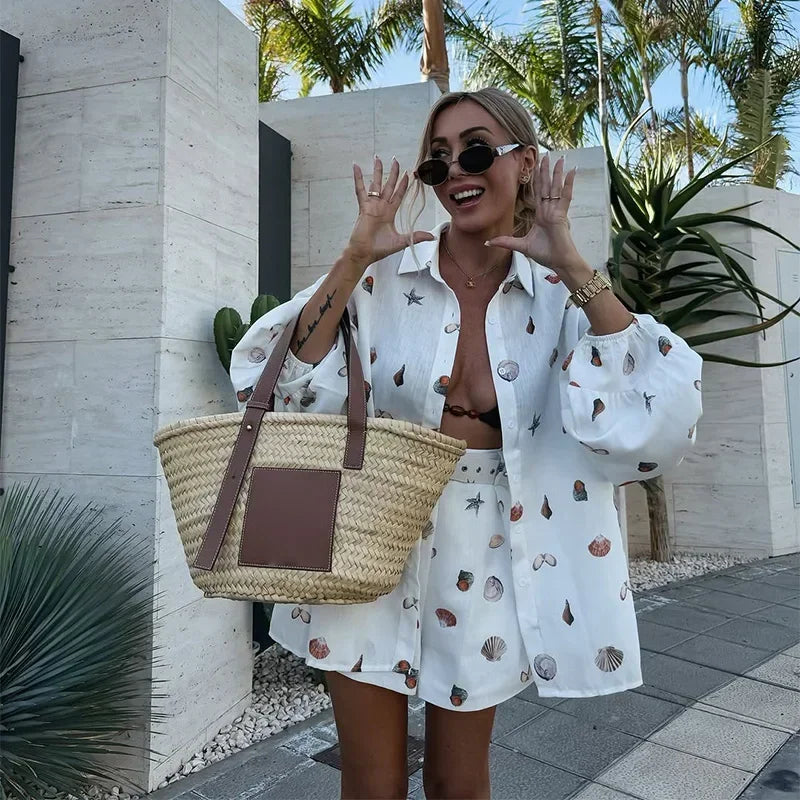 Nylah Shell Printed Shorts Set