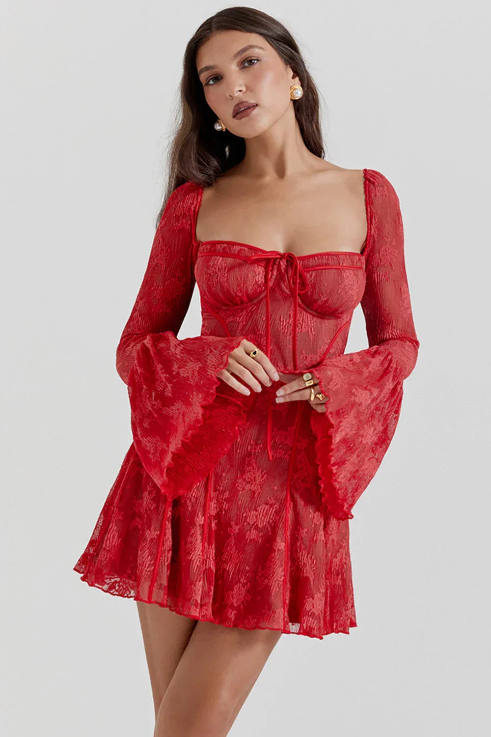 Long Sleeved Mini Dress with Lace