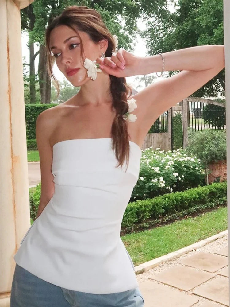 Simple Strapless Split Side Tube Top