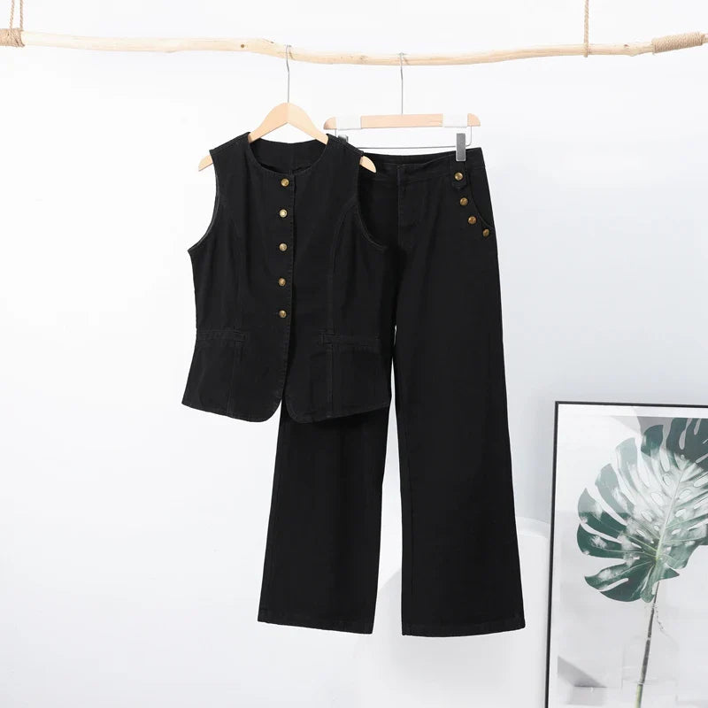 Adryana Denim Waistcoat Set