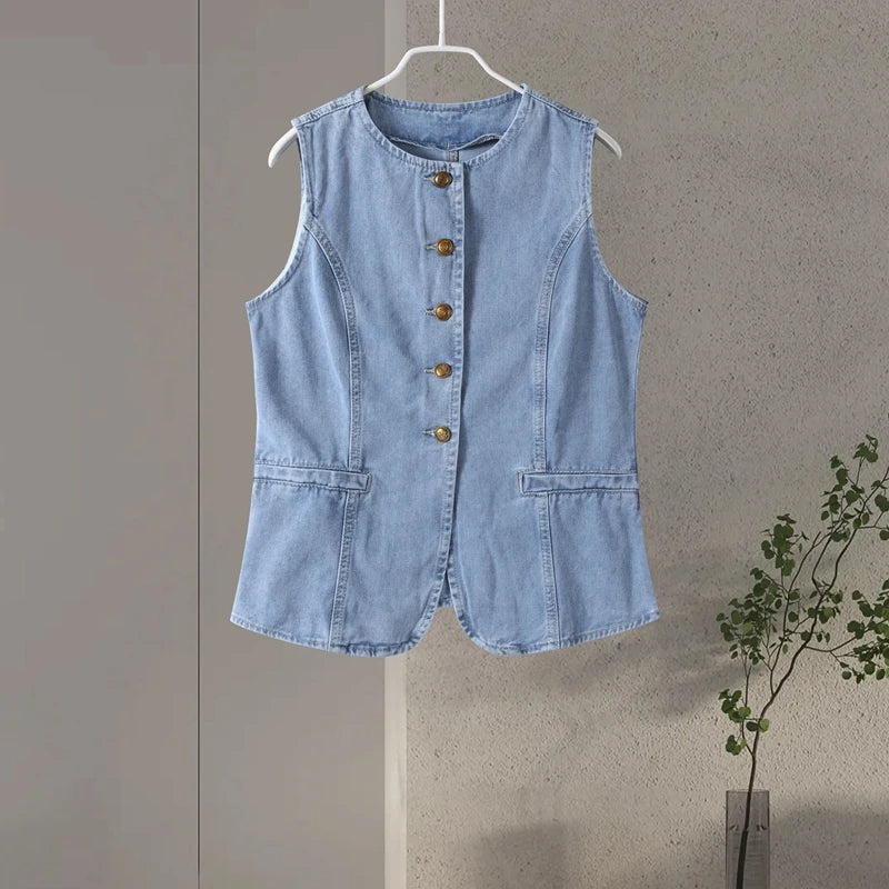Adryana Denim Waistcoat Set