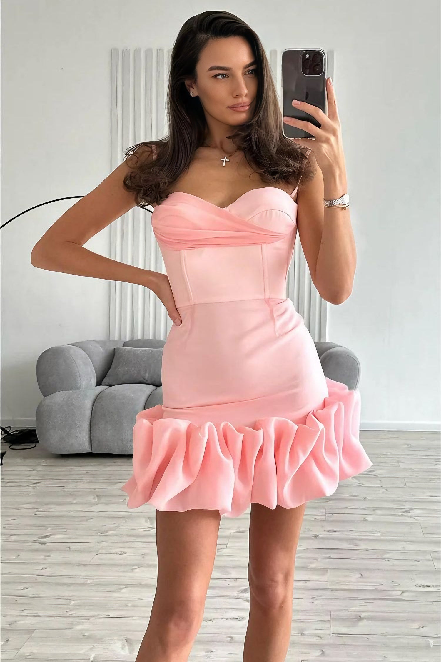 Pleated skirt suspender dress slim fit dress short skirt