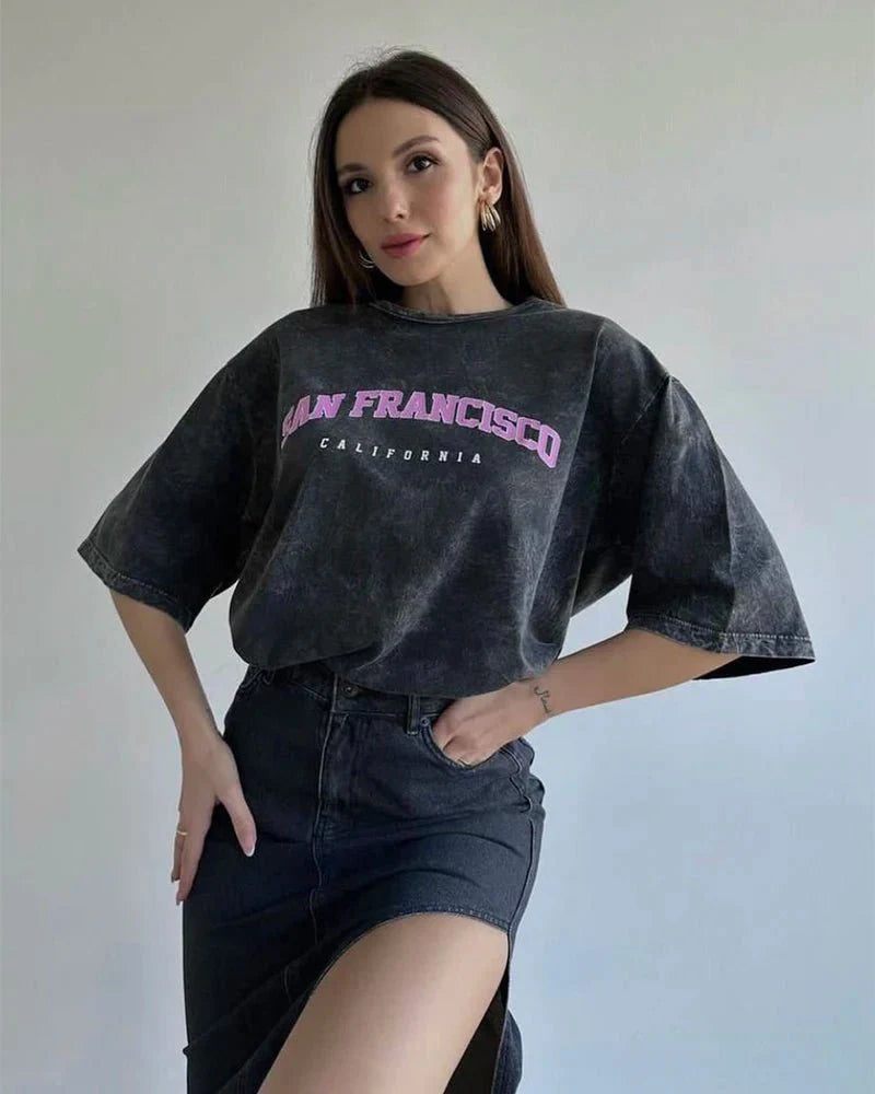 Acid Washed Print TShirt Vintage Tops