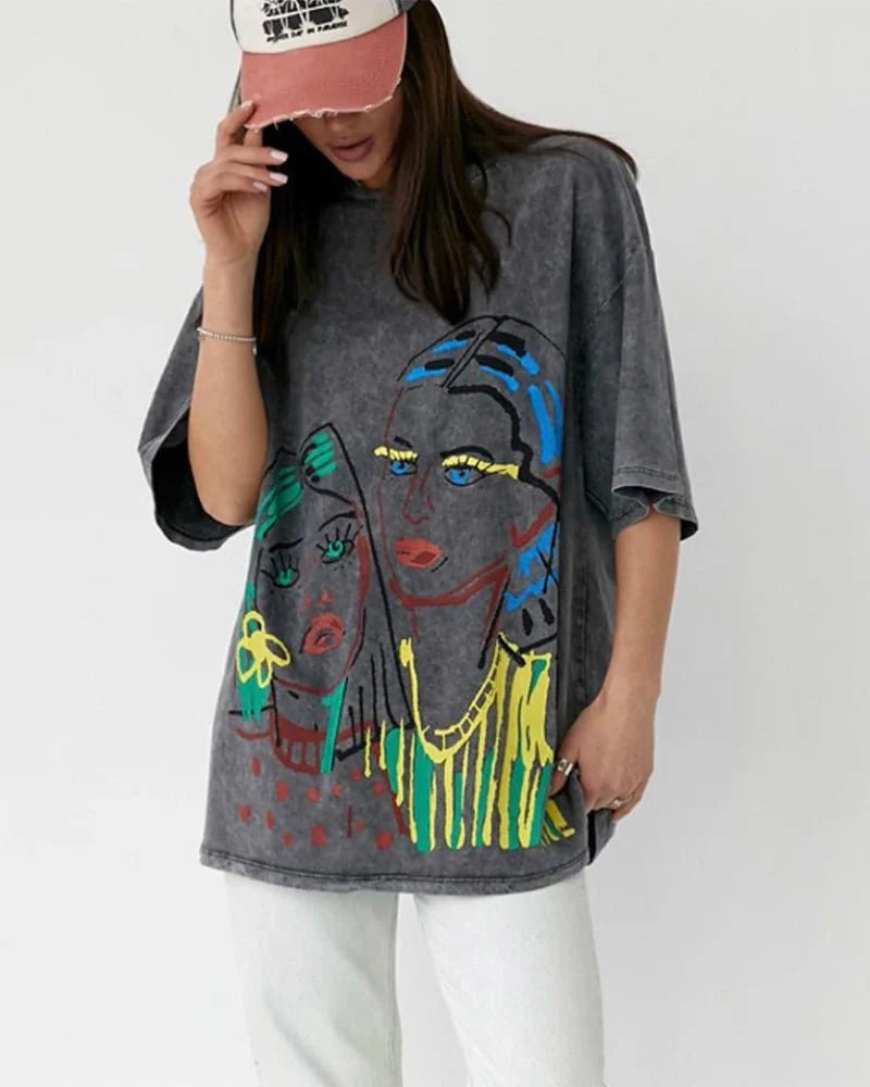 Acid Washed Print TShirt Vintage Tops