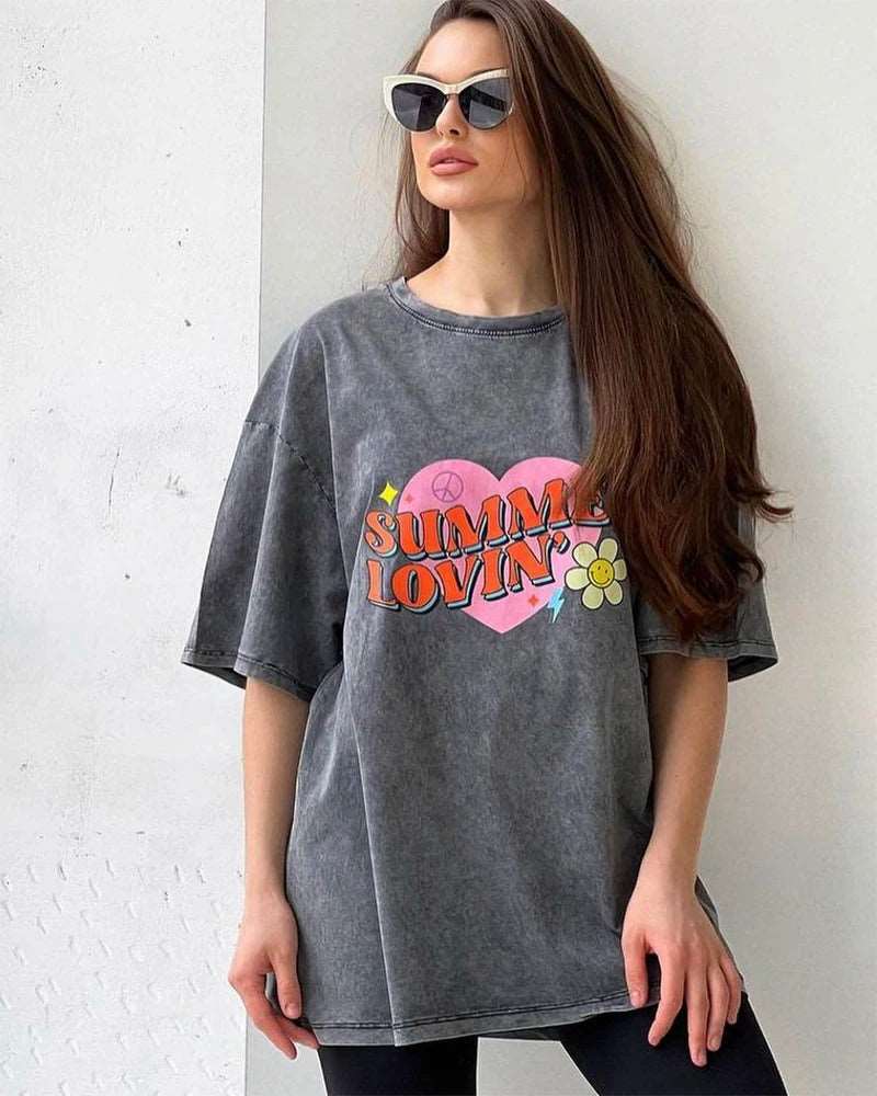 Acid Washed Print TShirt Vintage Tops