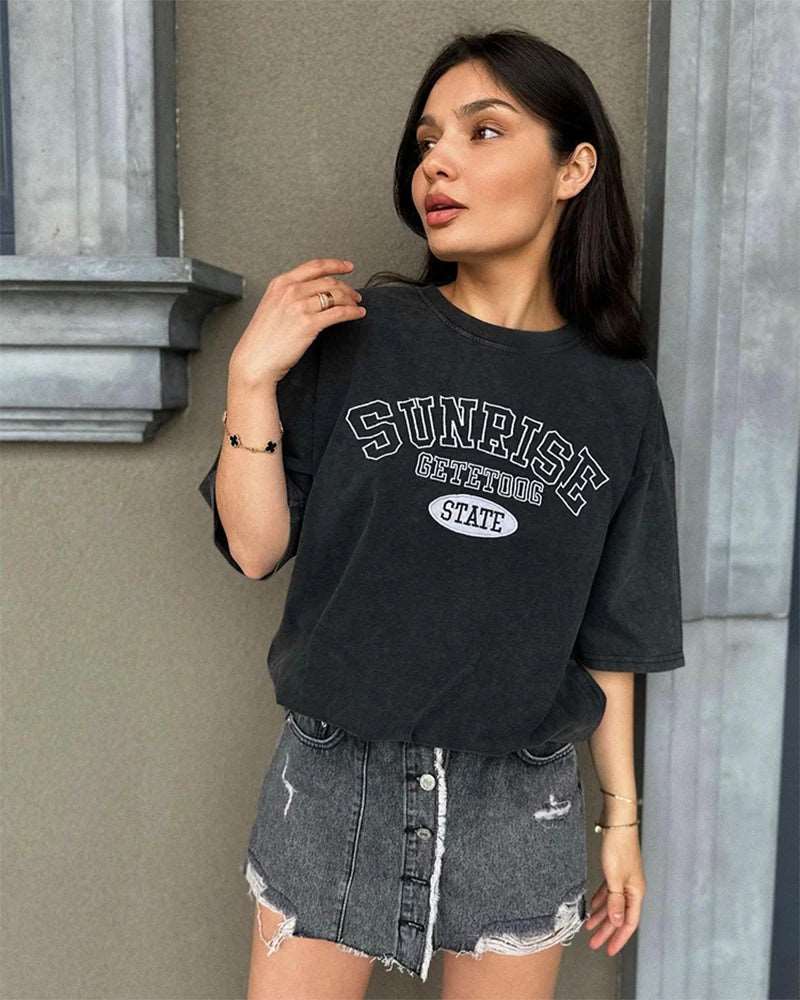 Acid Washed Print TShirt Vintage Tops
