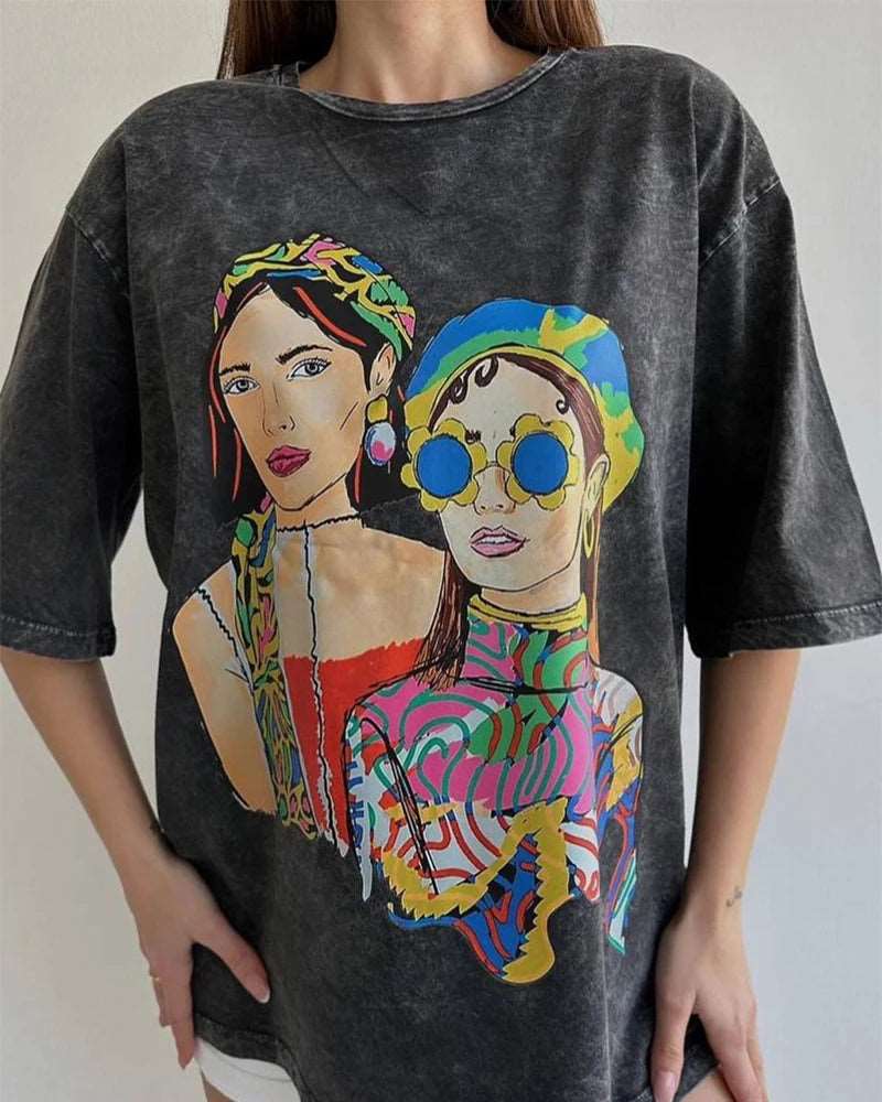 Acid Washed Print TShirt Vintage Tops