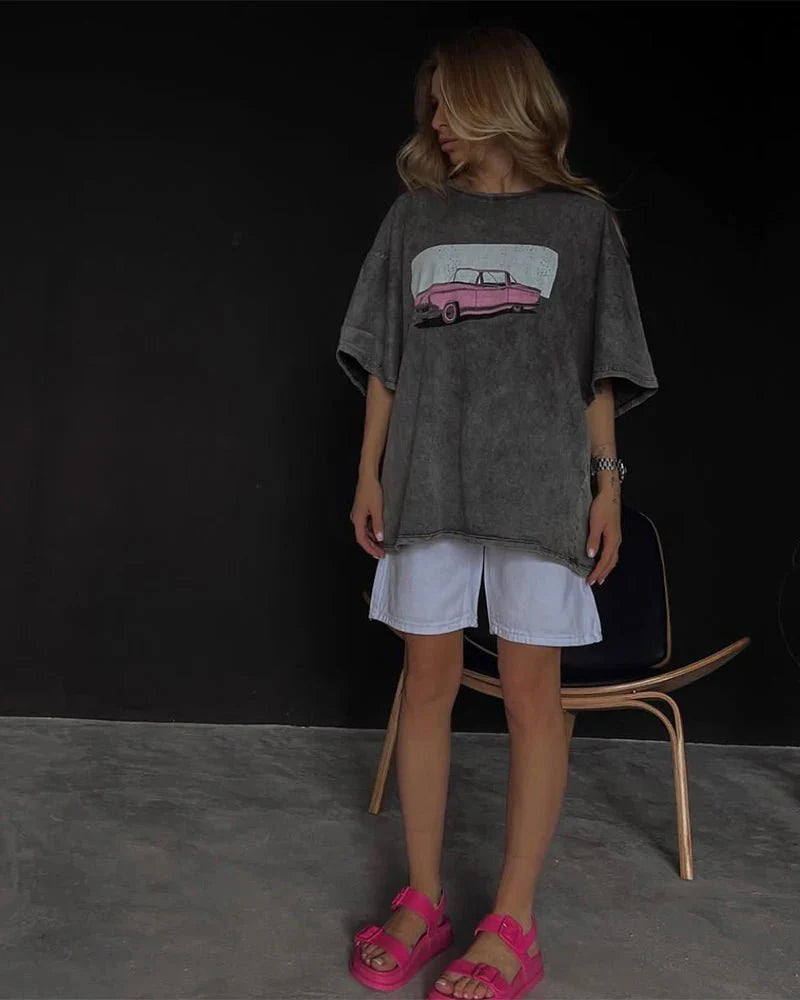 Acid Washed Print TShirt Vintage Tops