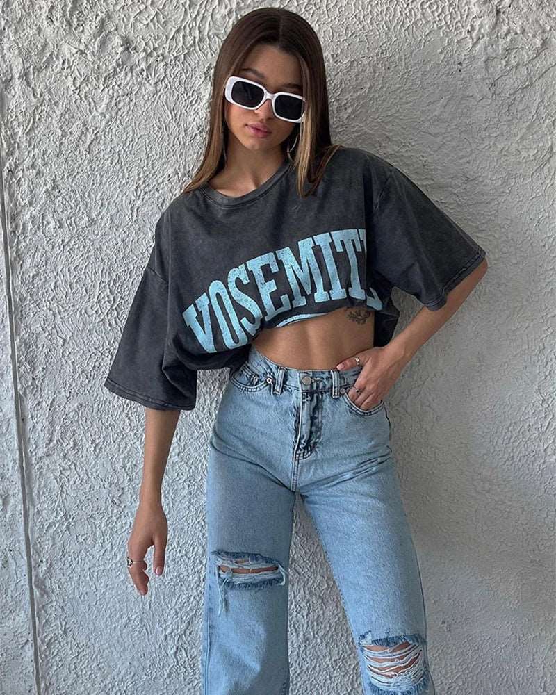 Acid Washed Print TShirt Vintage Tops
