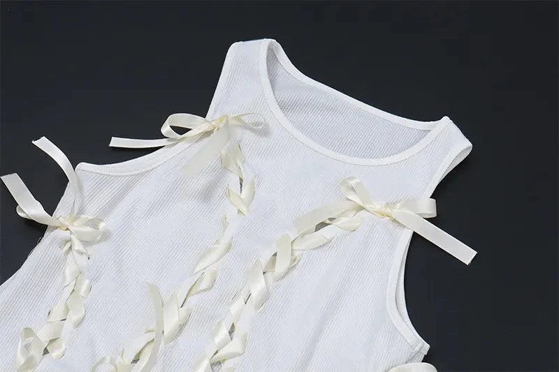 Aesthetic Bow Cross Bandage Crop Top