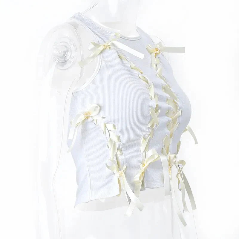Aesthetic Bow Cross Bandage Crop Top