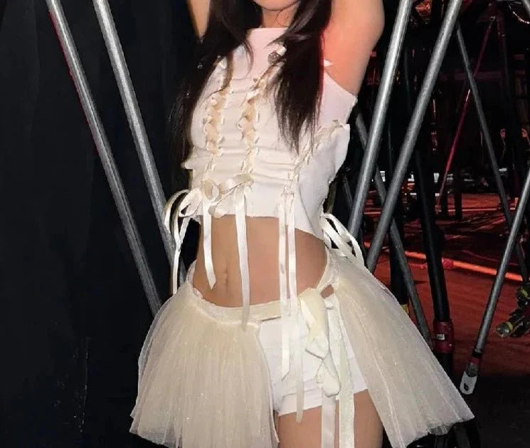 Aesthetic Bow Cross Bandage Crop Top