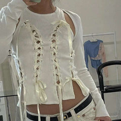Aesthetic Bow Cross Bandage Crop Top